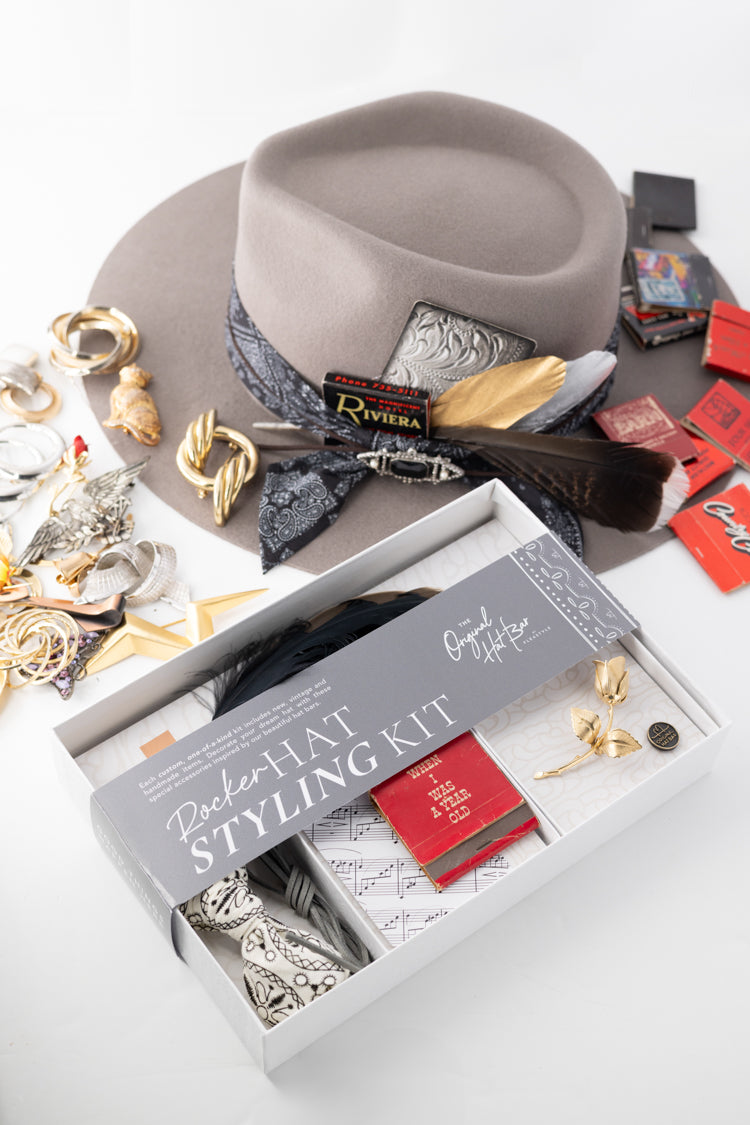 Hat Styling Kit - Rocker-Hat styling kit containing vintage hat accessories to customize a hat including a bandana, matchbook, feathers and vintage brooch-Wholesale-Fleastyle
