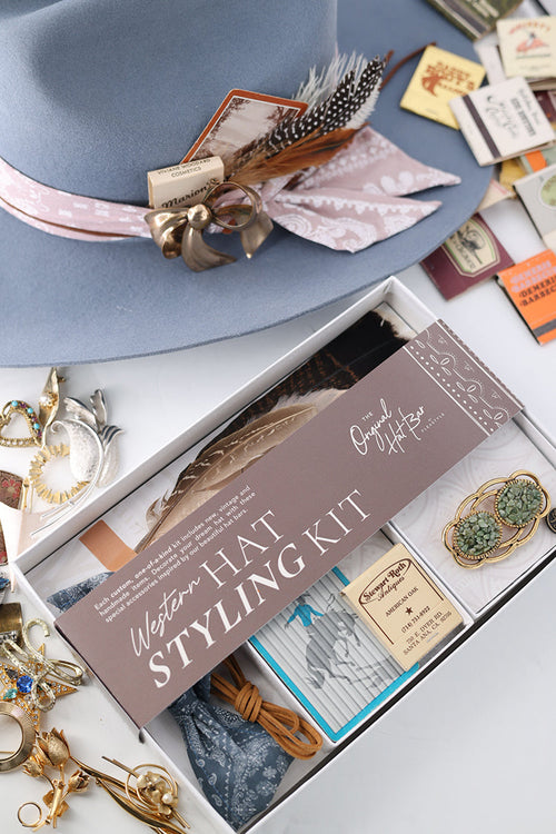 Hat Styling Kit -Western-containing vintage hat accessories to customize a hat including a bandana, matchbook, feathers and vintage brooch-Fleastyle