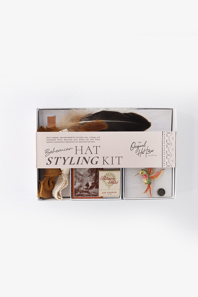 Hat Styling Kit - Bohemian-Hat styling kit with hat accessories to customize a hat including feathers, bandana, matchbook, playing card and vintage brooch-Fleastyle -Wholesale-Fleastyle