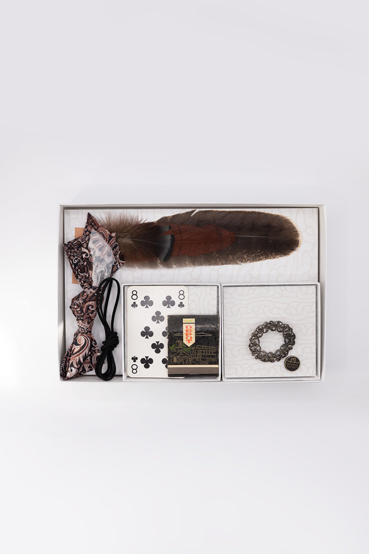 Hat Styling Kit - Rocker-Hat styling kit containing vintage hat accessories to customize a hat including a bandana, matchbook, feathers and vintage brooch-Wholesale-Fleastyle