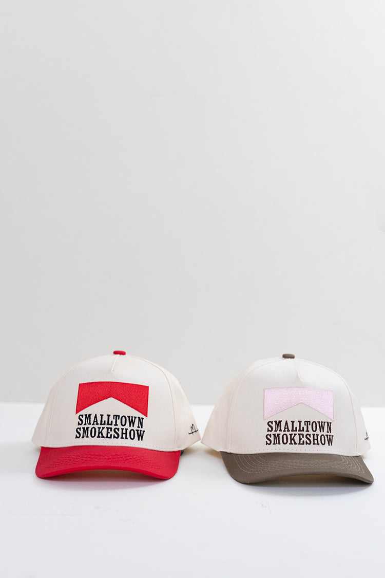 Two baseball caps with 'Smalltown Smokeshow' text -FleaStyle