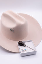 Western Hat Pin Kit - Silver/Turquoise featuring an awl piercing tool and three classic western silver and turquoise pins in various sizes to customize the brim or crown of a hat-FleaStyle