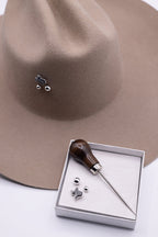 Hat Pin Kit - silver featuring an awl piercing tool and gray druzy Texas pin and two silver round pins in various sizes to customize the brim or crown of a hat-FleaStyle