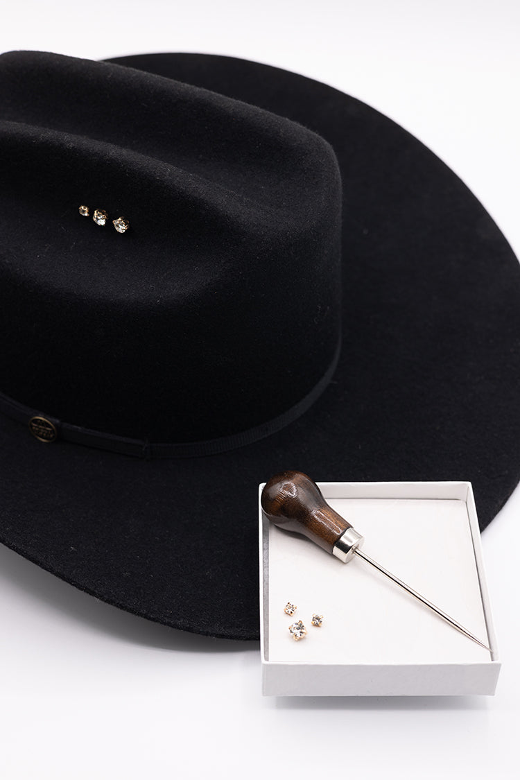 Hat Pin Kit-featuring an awl piercing tool and three bling rhinestone pins in various sizes to customize the brim or crown of a hat-FleaStyle