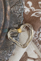 Vintage and Gold Silver Twisted Large Heart Brooch used to customize hat bands on flat brim or western cowboy hats-FleaStyle